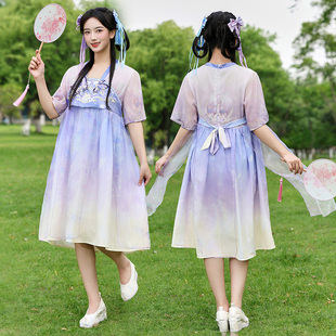 胖女童汉服古风超仙公主裙夏薄2026新款裙子大童国风高级感连衣裙