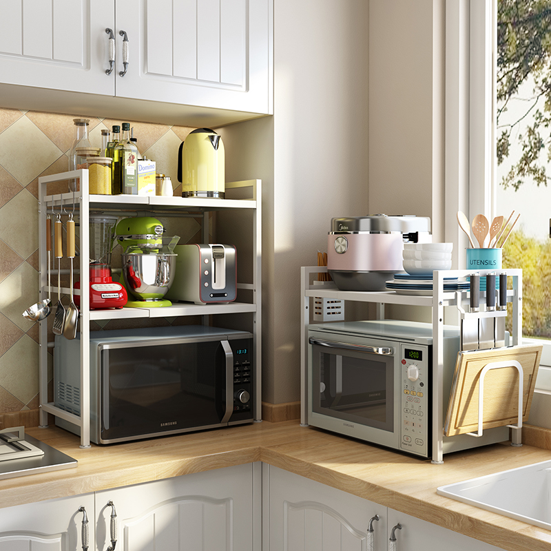 白色微波炉台面烤箱可伸缩置物架