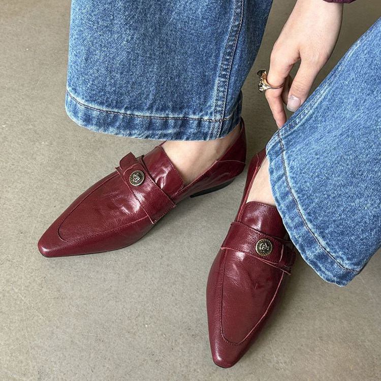 巨软真皮可半踩尖头乐福鞋女单鞋早春新款法式复古洋气平底小皮鞋,女鞋,深口单鞋,淘宝优惠券,粉丝福利购,淘宝优惠卷