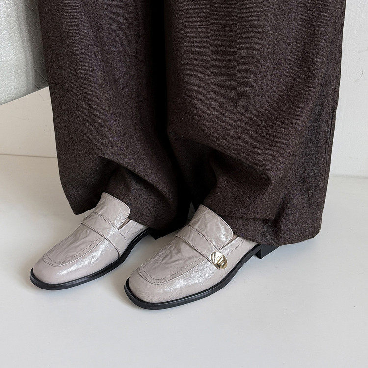 真皮3.5cm粗跟深口单鞋女春秋小皮鞋四季休闲英伦复古乐福鞋灰色,女鞋,深口单鞋,淘宝优惠券,粉丝福利购,淘宝优惠卷