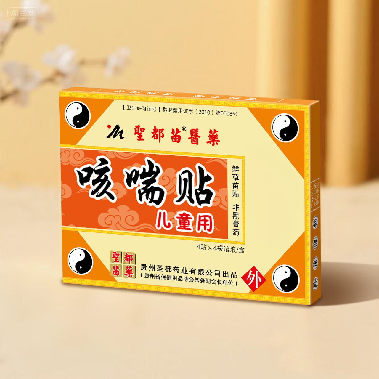 圣都苗医药儿童咳喘贴停咳平喘贴宝宝贴清热宣肺穴位保健贴4贴/盒