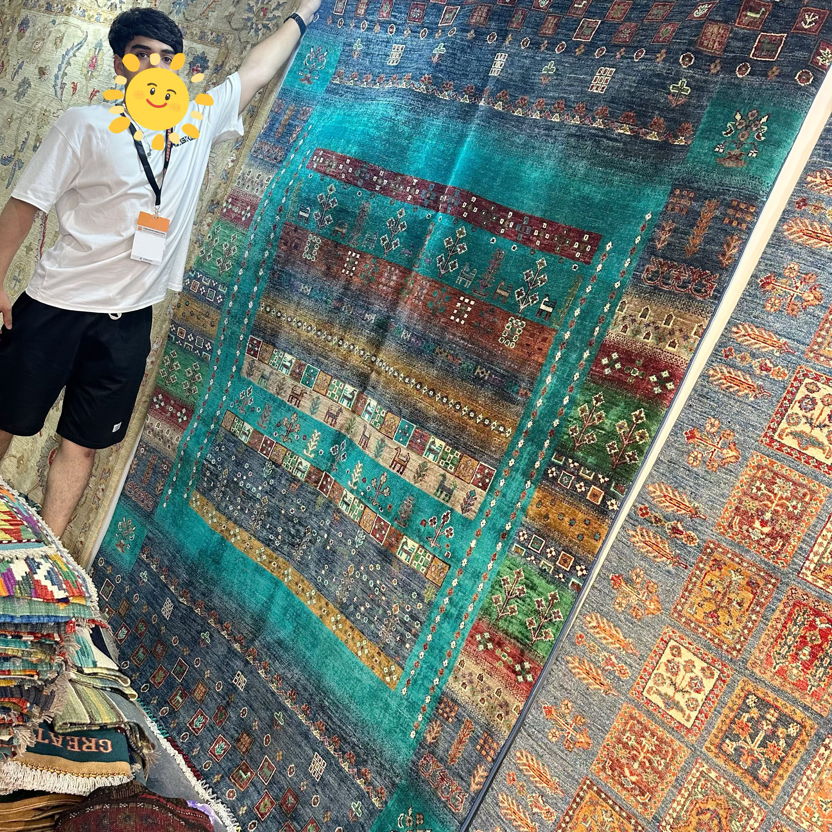 阿富汗羊毛手工打结地毯无胶水客厅地毯卧室地毯别墅展厅装饰挂毯