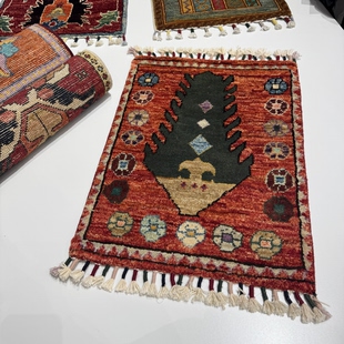 阿富汗手工打结羊毛小挂毯复古红波西米亚客厅玄关边柜垫小地毯