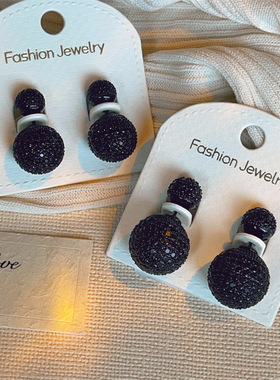 重工奢华宝蓝色密镶锆圆球耳钉夸张大气前后两戴耳环s925银针耳饰