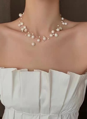 温柔大小珍珠项链配裙子女轻奢小众高级感锁骨链2025新款颈链配饰
