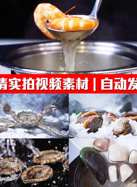 舌尖上北极贝螃蟹鲍鱼海鲜火锅烹饪美食食材实拍PR剪辑短视频素材