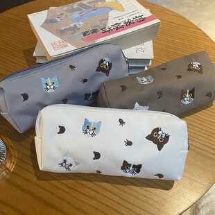 2024新款猫咪刺绣简约大容量笔袋中小学生文具袋可爱化妆收纳袋