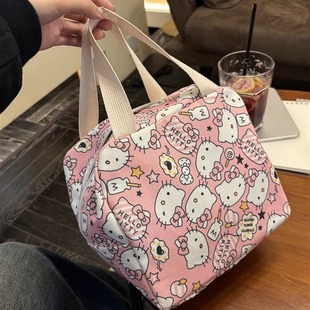 饭盒袋kitty可爱印花实用大容量两层可手提便携上班族带饭特厚