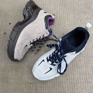 老爹鞋 韩版 波鞋 女休闲鞋 保暖舒服不重系带后牛京皮面内加绒鞋