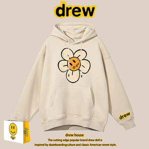 drew笑脸向日葵连帽卫衣比伯同款house笑脸情侣bf国朝秋冬帽衫ins