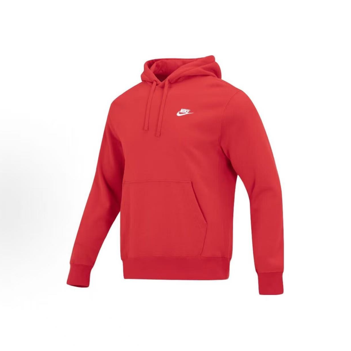 NIKE耐克 Sportswear Club 抽绳红色男款连帽长袖卫衣 BV2655-657