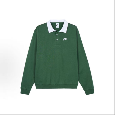 Nike Club Fleece 拼色加绒长袖Polo衫 男款 冷杉绿DX0538-323
