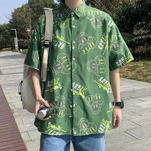 24冰丝港风衬衫男短袖夏季笑脸情侣沙滩衬衣外套 D636 P35图片