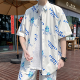 24冰丝港风衬衫男短袖夏季设计感情侣沙滩衬衣外套D630P35，男装T恤，星座101C（原电商A011-3）