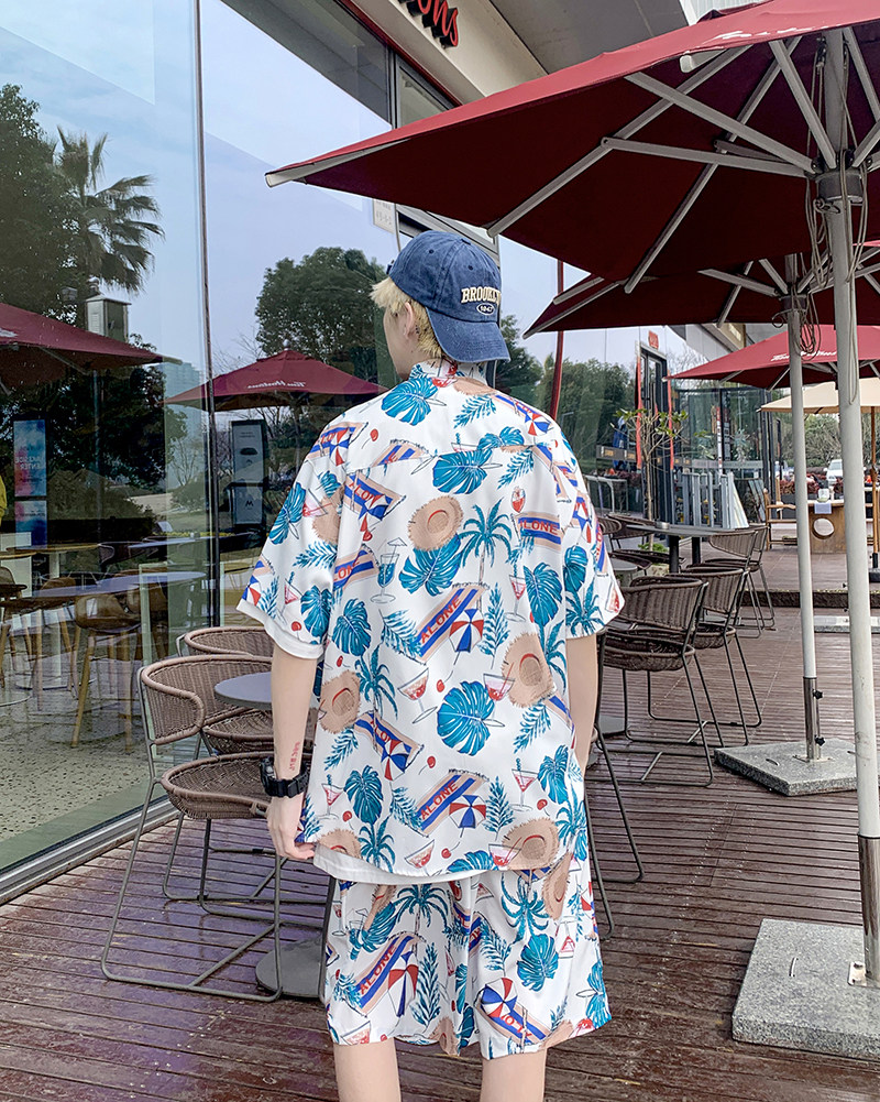 2025新款夏威夷衬衫沙滩短袖情侣套装（可单卖）TZ6712P58,男装T恤,星座101C（原电商A011-3）