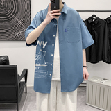 港风大码短袖猫咪衬衫青年ins情侣衬衫D321P28，男装T恤，星座101C（原电商A011-3）