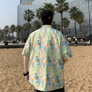 夏季大码港风情侣款短袖复古花衬衫港风衬衣 D3911 P35图片