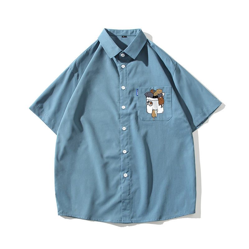 港风大码短袖口袋衬衫青年男生情侣衬衫D328P28，男装T恤，星座101C（原电商A011-3）