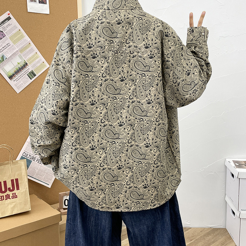 春秋男生港风长袖腰果花宽松情侣模特外套大码衬衫3013P35,男装衬衫,星座101C（原电商A011-3）