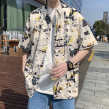 港风衬衫24冰丝男短袖夏季设计感情侣沙滩衬衣外套D635P35，男装T恤，星座101C（原电商A011-3）
