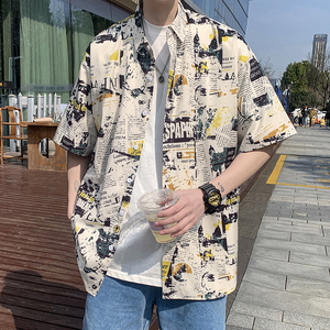 港风衬衫24冰丝男短袖夏季设计感情侣沙滩衬衣外套 D635 P35图片