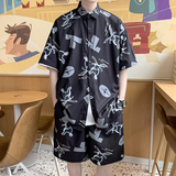 大码冰丝衬衫情侣套装沙滩裤TZ671067116712TZ6713TZ6715P58，男装休闲套装，星座101C（原电商A011-3）