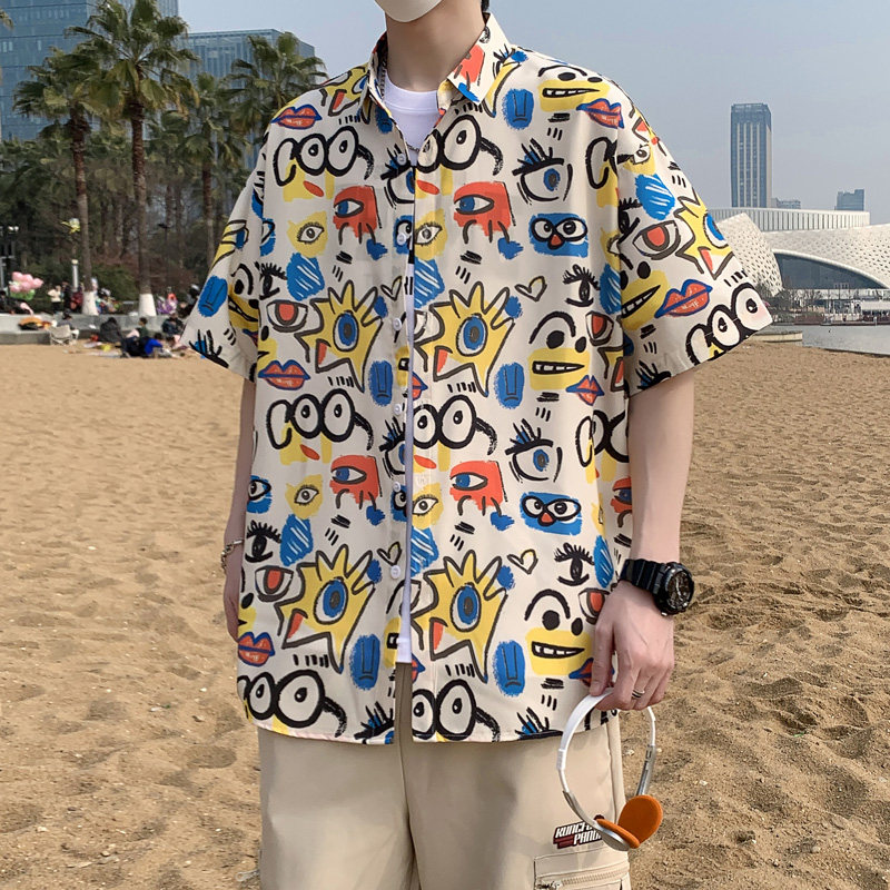 港风大码男短袖衬衫夏季情侣款沙滩衬衣外套D3903P35,男装衬衫,星座101C（原电商A011-3）