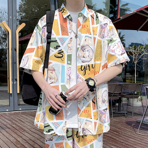 24冰丝港风衬衫男短袖夏季情侣沙滩衬衣外套 D631 P35图片