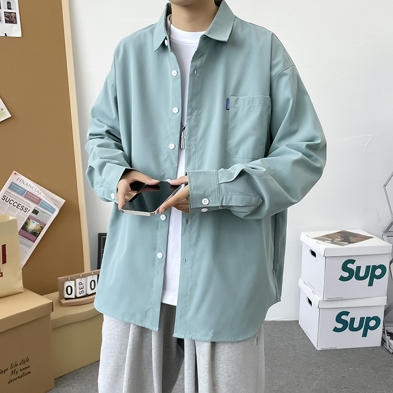 五色男生港风长袖纯色宽松模特情侣外套大码衬衫3020P30，男装衬衫，星座101C（原电商A011-3）