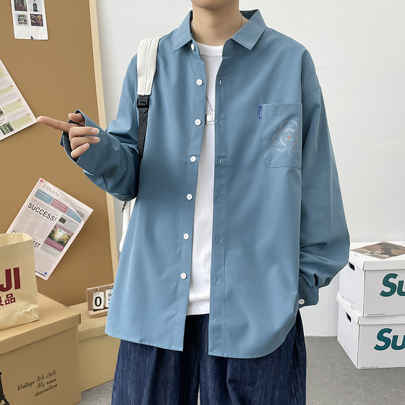 五色男生港风长袖宽松ins情侣外套模特衬衫3023P35,男装衬衫,星座101C（原电商A011-3）