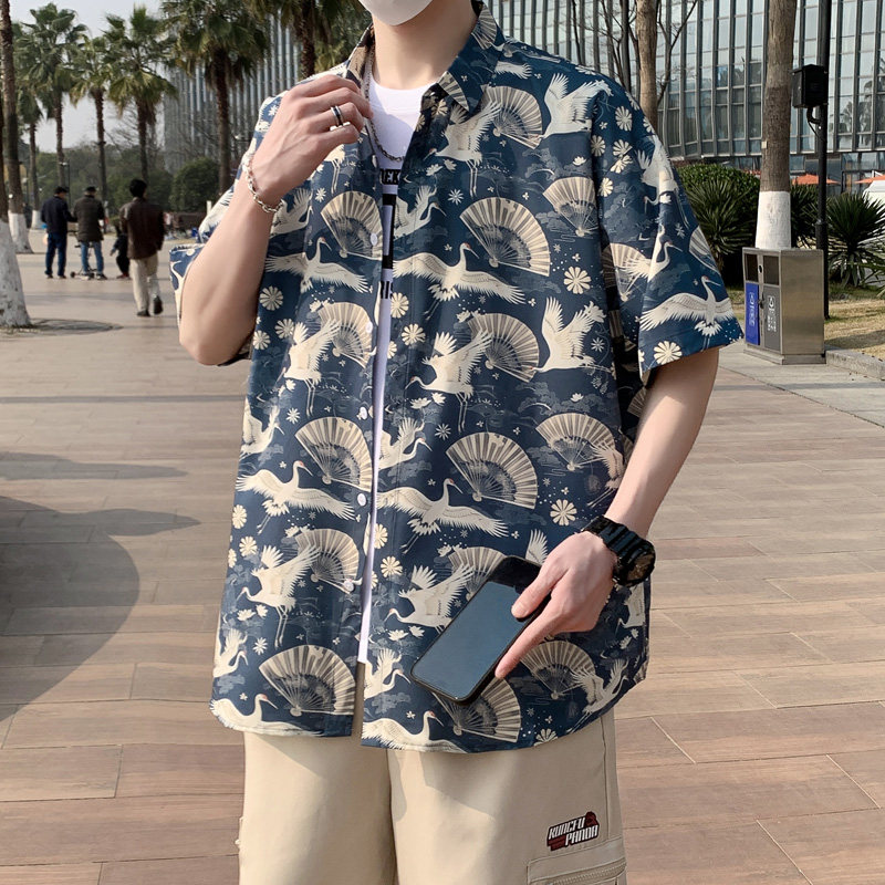 港风衬衫男短袖夏季情侣款沙滩衬衣外套D3901P35,男装衬衫,星座101C（原电商A011-3）