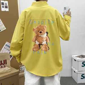 春秋男生港风长袖模特宽松ins大码衬衫图案已注册3022P35,男生夏季大码穿搭图片