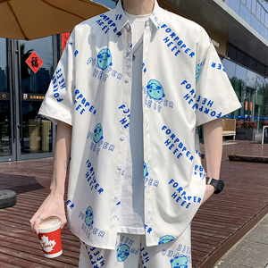24冰丝港风衬衫男短袖夏季设计感情侣沙滩衬衣外套 D630 P35图片