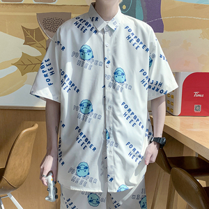 24冰丝港风衬衫男短袖夏季设计感情侣沙滩衬衣外套 D630 P35图片