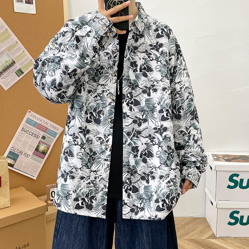 春秋男生港风长袖宽松情侣外套模特大码衬衫3010P35，男装衬衫，星座101C（原电商A011-3）