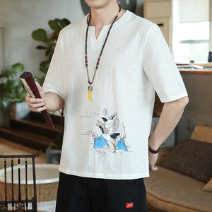 QT4025风大码短袖薄款T恤仙鹤棉麻男大码短袖T恤男 T621 P33图片