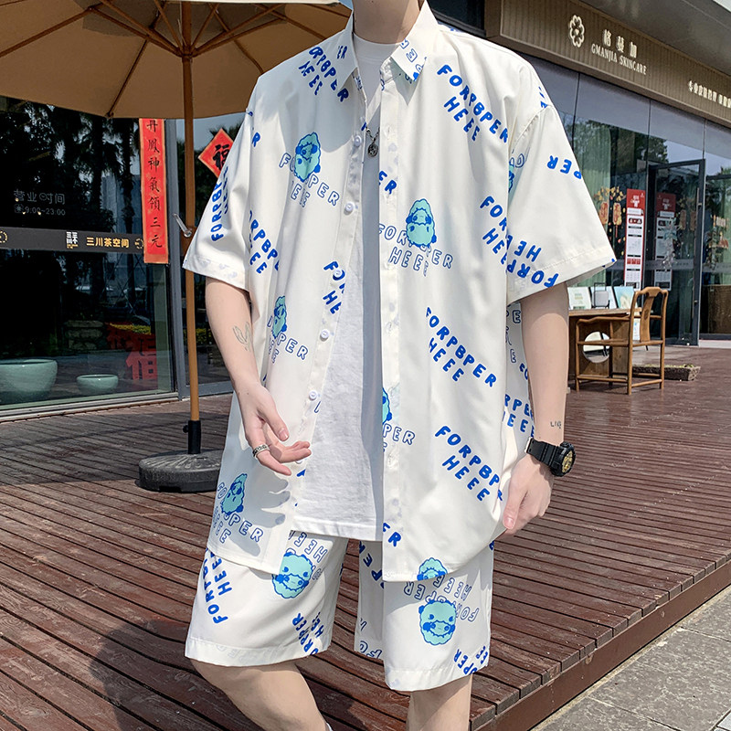 2025新款夏威夷衬衫沙滩度假风套装短袖情侣模特穿搭TZ6710P58,男装休闲套装,星座101C（原电商A011-3）