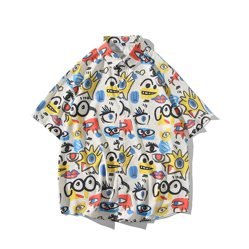 涂鸦短袖夏季情侣款沙滩衬衣外套平铺衬衫D3906P35，男装衬衫，星座101C（原电商A011-3）