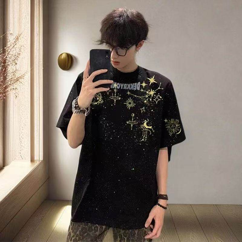美式满天星短袖t恤男夏季高级感
