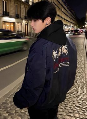 美式街头战马刺绣飞行夹克男女宽松高街潮牌情侣百搭休闲外套