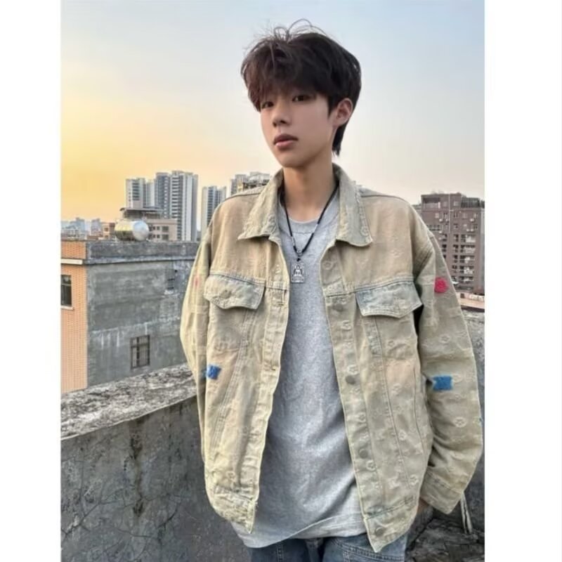 网红美式街头黄泥水洗牛仔外套