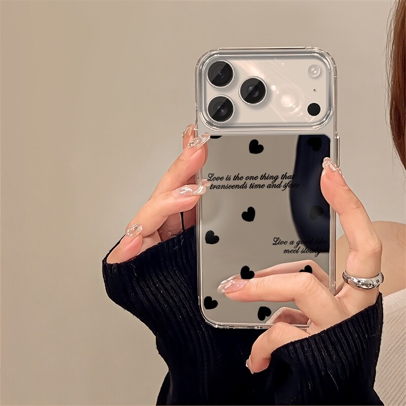 爱意漫心适用苹果17手机壳新款iPhone15promax带镜子16pro镜面13高级感女好看14plus小清新ins风12保护套简约