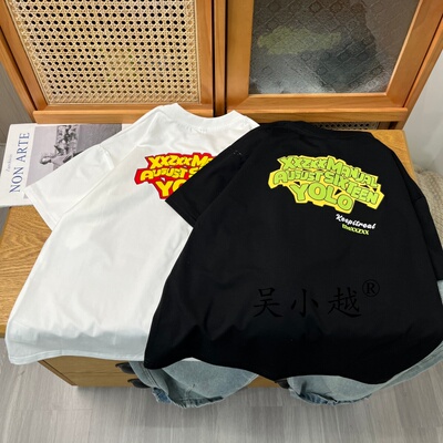 吴小越w2387男童夏款冰沙棉韩版无感数码印花棉t恤短袖中大童