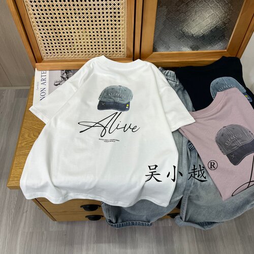 吴小越w2239男童夏款宽松圆领韩版无感数码印花棉t恤短袖中大童