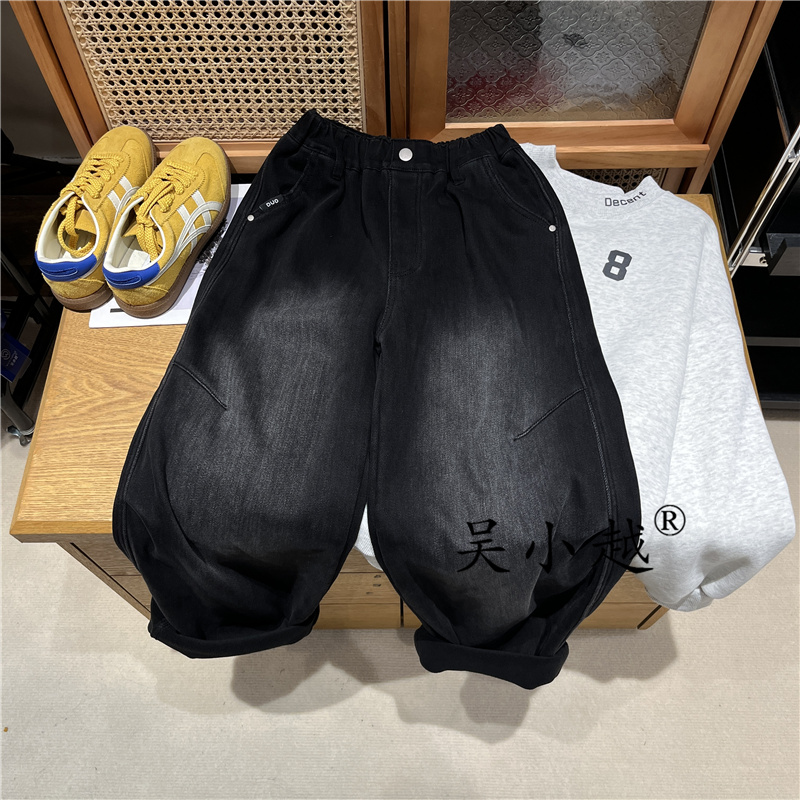 吴小越w1787男童加绒牛仔裤冬款刺绣痞帅男孩冬新款韩版长裤