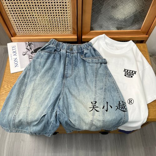 吴小越w2208男童夏装牛仔短裤宽松中大童男孩中裤夏款五分裤子薄