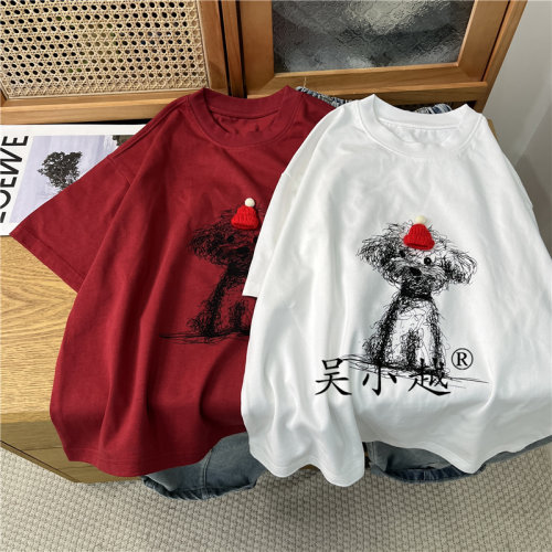 吴小越w1916男童短袖高克重年服韩版小狗贴标刺绣厚款t恤中大童 - 封面