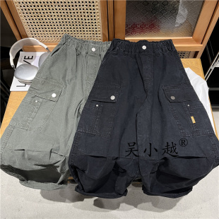 吴小越W1557男童散兵裤子工装儿童口袋长裤男孩中大童休闲运动裤