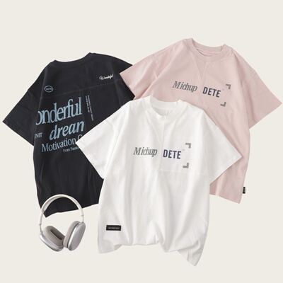 吴小越w2182男童夏款宽松圆领韩版无感数码印花棉t恤短袖中大童