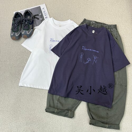 吴小越w2708男童夏款宽松圆领韩版无感数码印花棉t恤短袖中大童